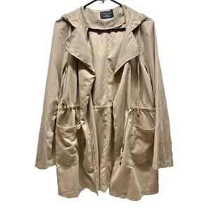 Love Tree Open Front Utility Jacket Women's Small Khaki Tan Hooded Anorak GUC